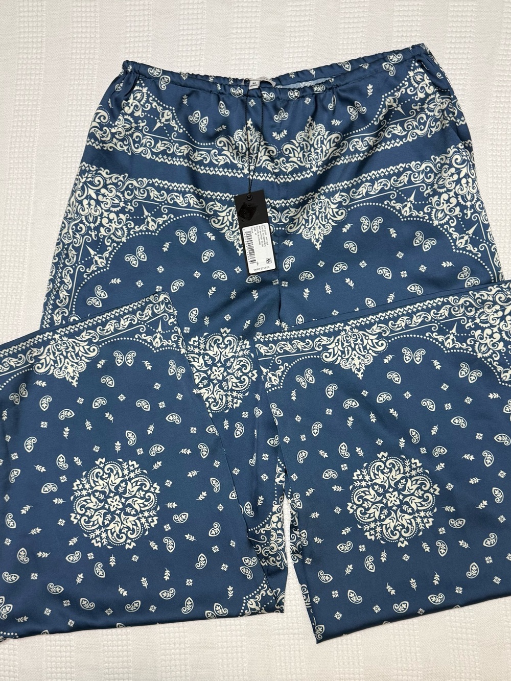 Gianni Bini Whitney Satin Wide Leg Pants Blue Bandana Paisley Print Size M NWT